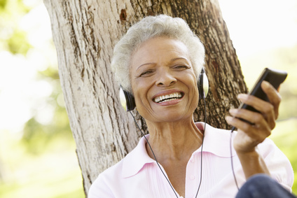 Senior with headphones