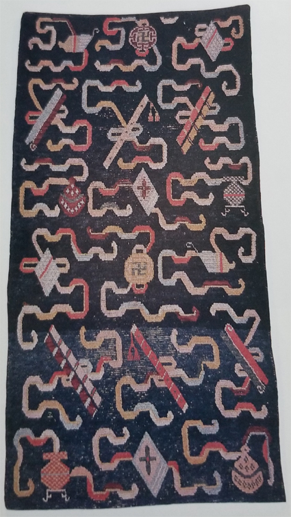 Tibetan Rug With Traditional Chinese Symbols With Banners or Ceremonial Scarfs