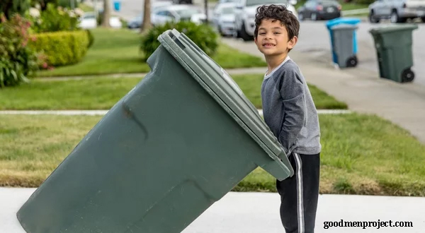 Boy and Garbage Can