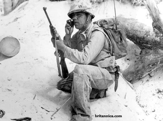 Code Talker Using Radio to Relay Messages - WWII