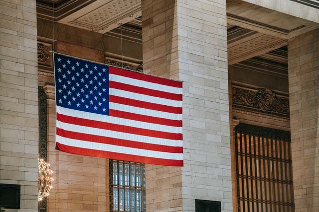 Flag Suspended in Building