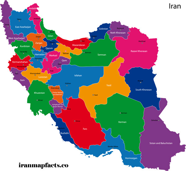 Map of Iran - Isfahan in Center (light blue)