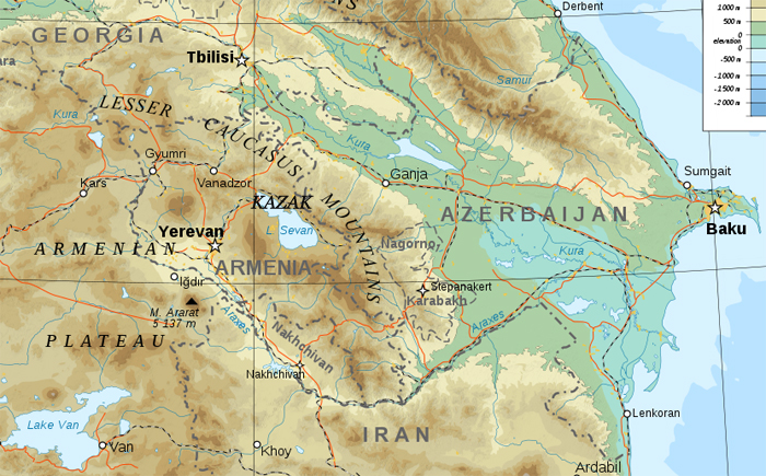Map of Caucasus Region with Kazak