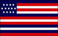 Serapis or John Paul Jones Flag with Alternating Red, White, and Blue Stripes and 8 pointed stars(also known as the Franklin Flag.