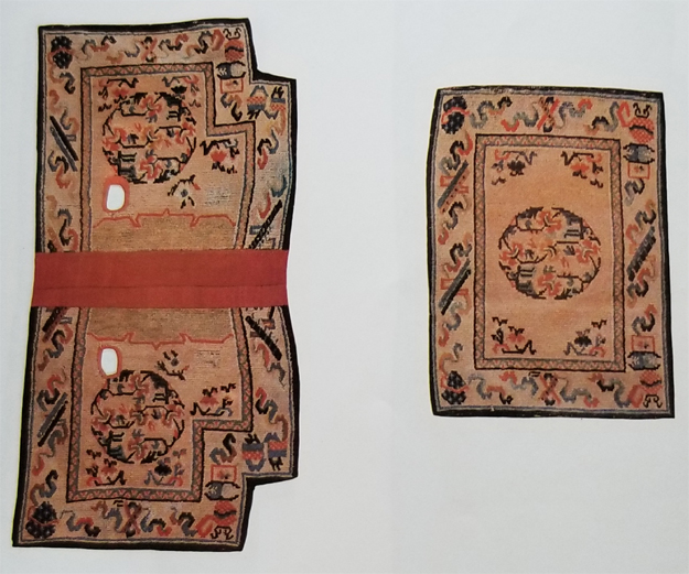 Tibetan Rectangular Bottom Saddle Rug with Indented Corners and Short Top Rug