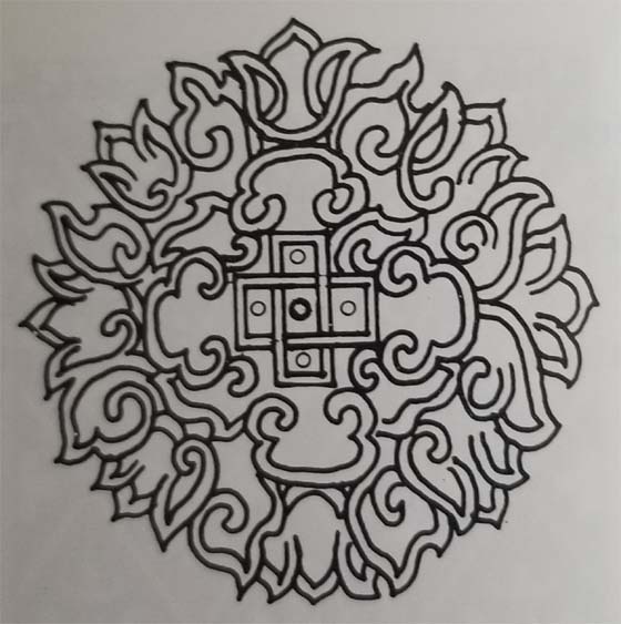 Tibetan Rug Medallion Design with Geometric and Stylized Flower Designs