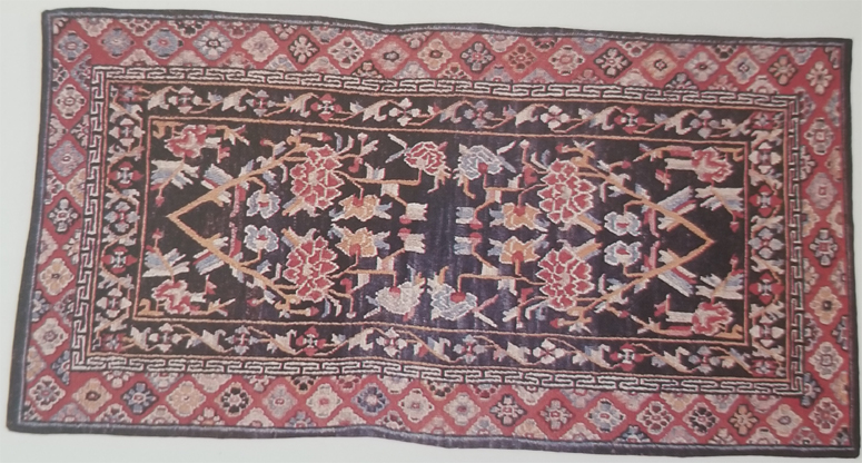 Tibetan Rug with Flowered Diamond Borders