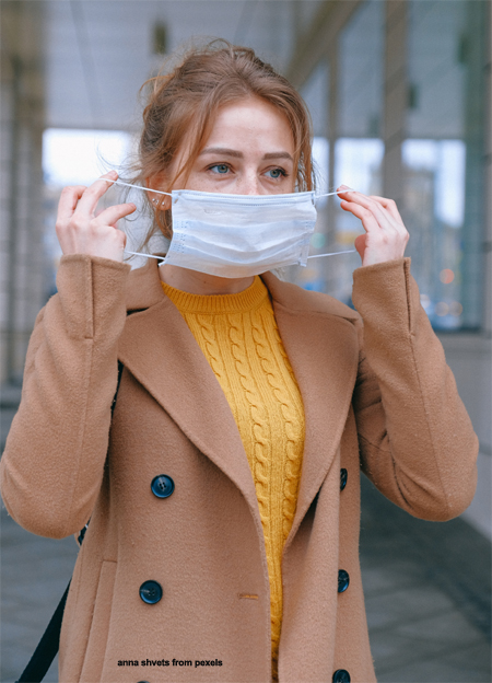 Woman Putting on Mask