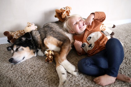 Family Playing With Dog