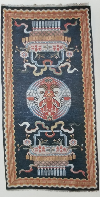 Tibetan Rug Motif-White Manchurian Crane in Center Medallion