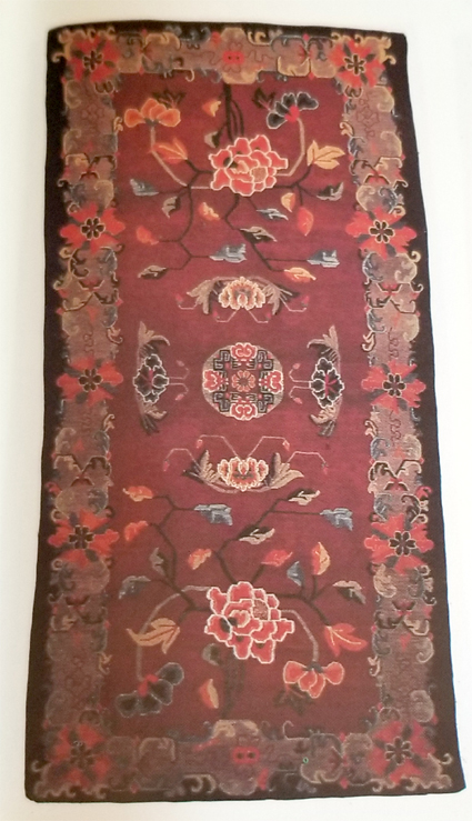 Tibetan Rug with Flower/Rosette Center and Floral Border Design