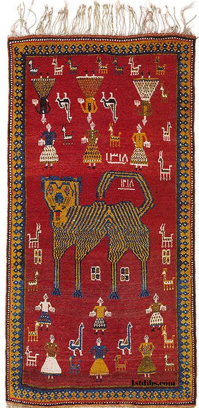 Antique Persian Gabbeh Lion Rug