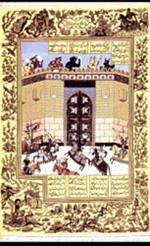Antique Tabriz rug, depicting the lyrics and paintings from Shahnameh, the Book of Kings by Ferdowsi.