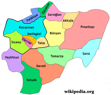 Districts of Kayseri Map
