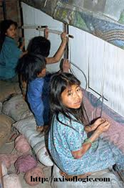 Young girls weaving