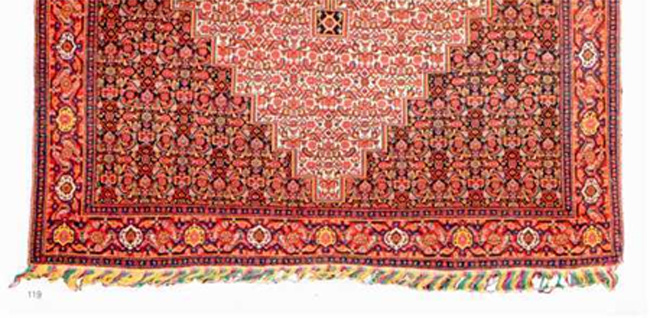 Senneh Oriental Rug with Polychrome (Multi-Colored) Silk Fringes