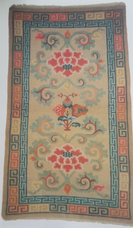 Tibetan Rug with Swastika Border