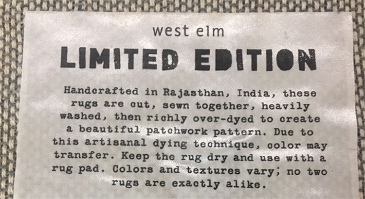 West Elm Rug Label