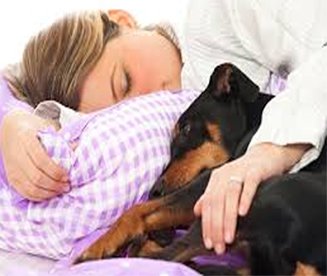 Woman Sleeping in Bed with Dog