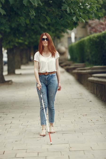 Young Blind Woman Walking
